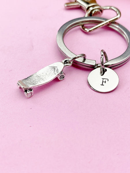 Silver Skateboard Charm Keychain, Skateboard Jewelry Gift, N5749