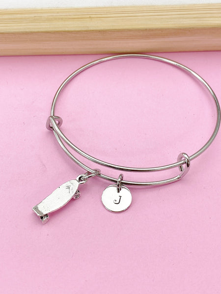 Silver Skateboard Charm Bracelet, Skateboard Jewelry Gift, N5749A