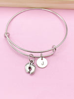 Silver Baby Footprint Charm Bracelet, Baby Feet Jewelry Gift, N5751A