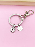 Silver Baby Footprint Charm Keychain, Baby Feet Jewelry Gift, N5751D
