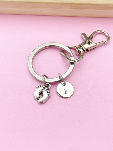 Silver Baby Footprint Charm Keychain, Baby Feet Jewelry Gift, N5751D