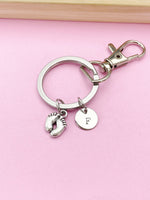Silver Baby Footprint Charm Keychain, Baby Feet Jewelry Gift, N5751D