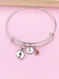 Silver Baby Footprint Charm Bracelet, Baby Feet Jewelry Gift, N5751E