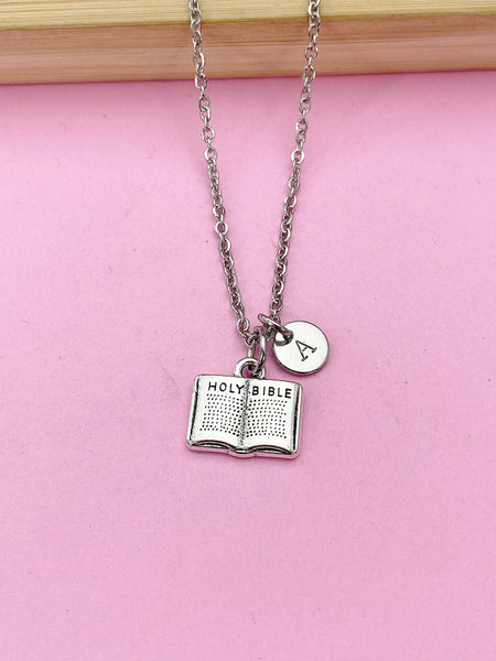Silver Holy Bible Charm Necklace, Holy Bible Jewelry Gift, N5752