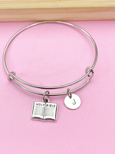 Silver Holy Bible Charm Bracelet, Holy Bible Jewelry Gift, N5752C