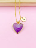 Gold Amethyst Heart Charm Necklace, N5413