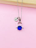 Silver Guardian Angel Charm Necklace, Blue Sapphire, N2335C