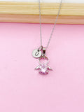 Silver Guardian Angel Charm Necklace, Pink, N2335DD
