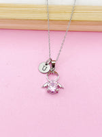 Silver Guardian Angel Charm Necklace, Pink, N2335DD
