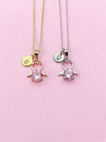 Silver or Gold Guardian Angel Charm Necklace, Pink, N2335D