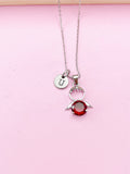 Silver Guardian Angel Charm Necklace, Red Garnet, N2335E