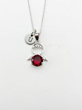 Silver Guardian Angel Charm Necklace, Red Garnet, N2335E