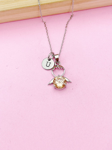 Silver Guardian Angel Charm Necklace, N2335FF