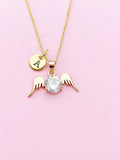 Gold Guardian Angel Wings Charm Necklace, N5754B