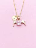 Gold Guardian Angel Wings Charm Necklace, Pink, N5754C