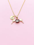 Gold Guardian Angel Wings Charm Necklace, Red, N5754D