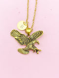 Gold Flying Eagle Charm Necklace, Flying Eagle Jewelry Gift, N3669D