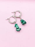 Silver Malachite Earrings Rose Gold and Silver in Option, Natural Gemstone Jewelry, N3976A