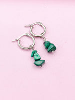 Silver Malachite Earrings Rose Gold and Silver in Option, Natural Gemstone Jewelry, N3976A