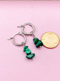 Silver Malachite Earrings Rose Gold and Silver in Option, Natural Gemstone Jewelry, N3976A
