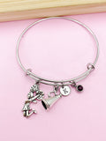 Silver Cheer Cheerleading Bracelet, Cheerleader Megaphone Charm, N920