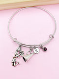 Silver Cheer Cheerleading Bracelet, Cheerleader Megaphone Charm, N920