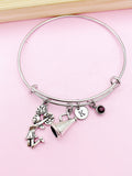 Silver Cheer Cheerleading Bracelet, Cheerleader Megaphone Charm, N920