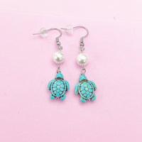 Gold Sea Turtle Charm Earrings, Turquoise, N5709