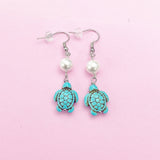 Gold Sea Turtle Charm Earrings, Turquoise, N5709