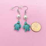 Gold Sea Turtle Charm Earrings, Turquoise, N5709