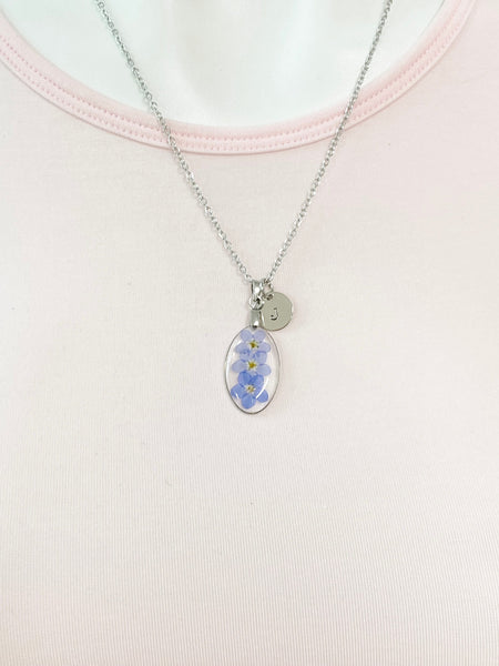 Silver Forget Me Not Charm Necklace, Gold in Option, N5558