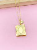 Gold Book Locket Necklace, Love, Keepsake Photo Frame, N4051