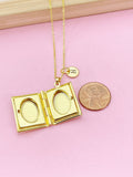Gold Book Locket Necklace, Love, Keepsake Photo Frame, N4051
