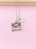 Silver Heart Park Bench Necklace, Heart sit on the Bench, Chair Charm, N2604