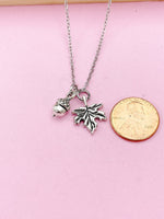 Silver Acorn Maple Leaf Necklace, Autumm Fall Gift, N727A