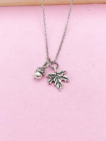 Silver Acorn Maple Leaf Necklace, Autumm Fall Gift, N727A