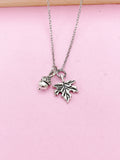 Silver Acorn Maple Leaf Necklace, Autumm Fall Gift, N727A