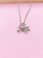 Silver Acorn Maple Leaf Necklace, Autumm Fall Gift, N727A