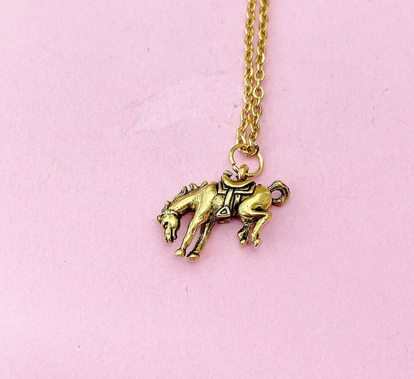 Gold Bucking Bronco Horse Charm Necklace, Animal Charm, Cowboy Gift, Cowgirl Gift, Christmas Gift, N406
