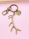 Bronze Antler Keychain, Personalized Initial Charm