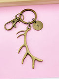Bronze Antler Keychain, Personalized Initial Charm