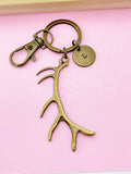 Bronze Antler Keychain, Personalized Initial Charm