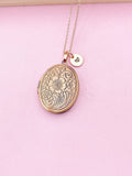 Rose Gold Flower Locket Necklace, Keepsake Photo Charm