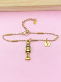 Gold Nutcracker Soldier Christmas Ballet Charm Bracelet, Silver Option, Personalized Customized Monogram, N2737A