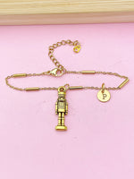 Gold Nutcracker Soldier Christmas Ballet Charm Bracelet, Personalized Customized Monogram, N2737A