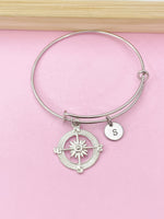 Silver Compass Charm Bracelet, Compass Jewelry Gifts, Personalized Customized Gifts, N1123F