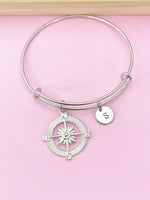 Silver Compass Charm Bracelet, Compass Jewelry Gifts, Personalized Customized Gifts, N1123F