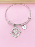 Silver Compass Charm Bracelet, Compass Jewelry Gifts, Personalized Customized Gifts, N1123F