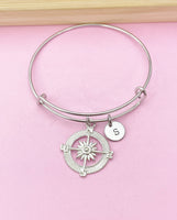 Silver Compass Charm Bracelet, Compass Jewelry Gifts, Personalized Customized Gifts, N1123F