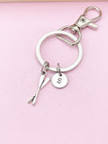 Silver Oars Keychain, Rowing Charm, Personalized Initial